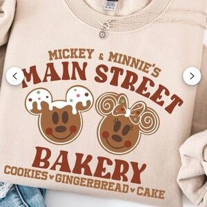 Mickey and Minnie Main Street Bakery Sweatshirt, Disney Christmas Gingerbread M
